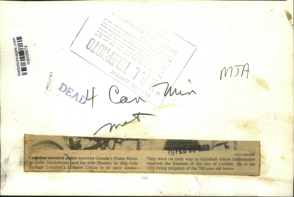 1963 Press Photo Canadian Prime Minister John Diefenbaker visits London