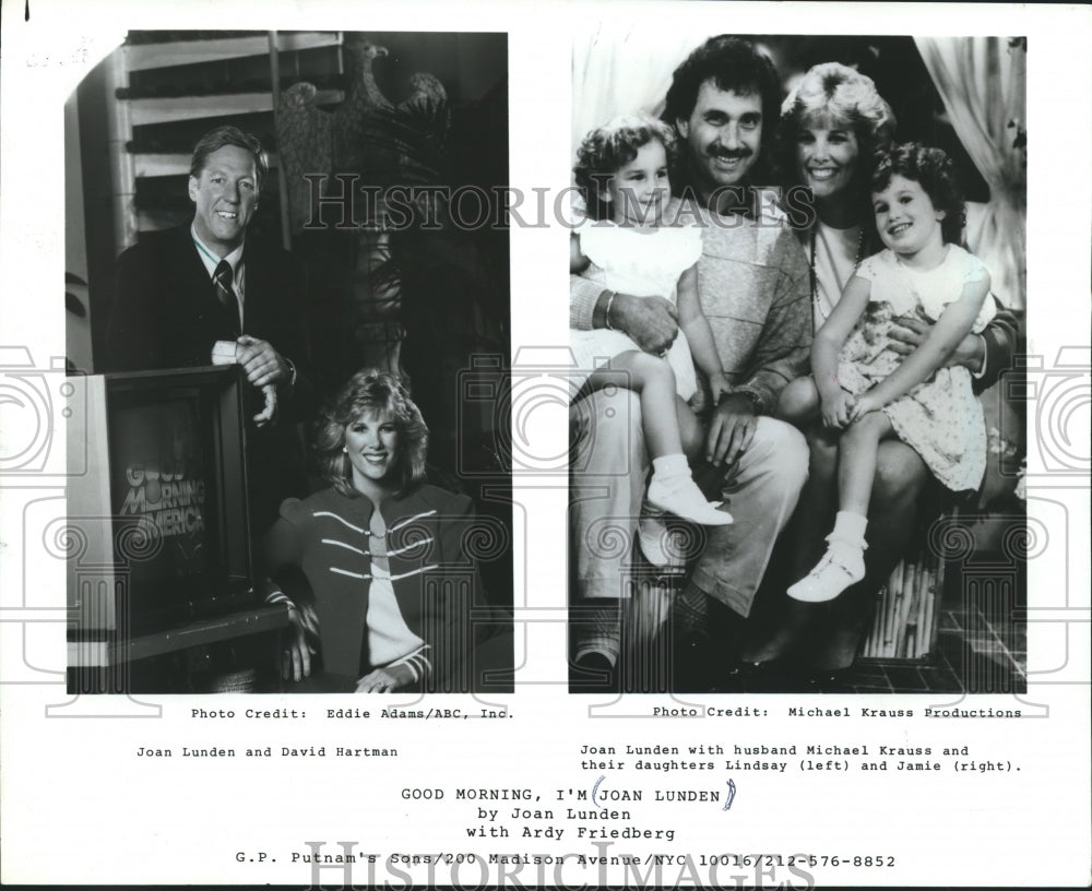 1992 Press Photo Joan Lunden with co-star; Joan Lunden with husband &amp; daughters- Historic Images