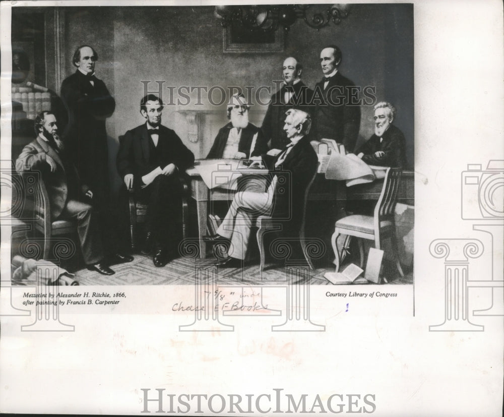 1956 Press Photo Mezzotint of Abraham Lincoln Reading Emancipation Proclamation- Historic Images