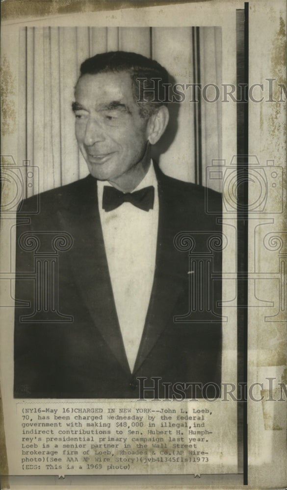 1973 Press Photo John L. Loeb, senior partner, brokerage firm Loeb, Rhodes, & Co