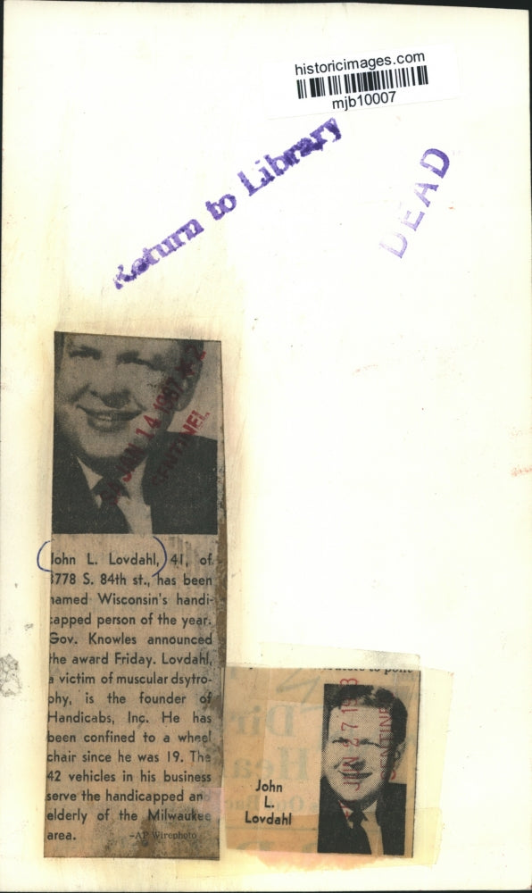 1967 Press Photo Owner of Transportation Firm for the Handicapped, John Lovdahl