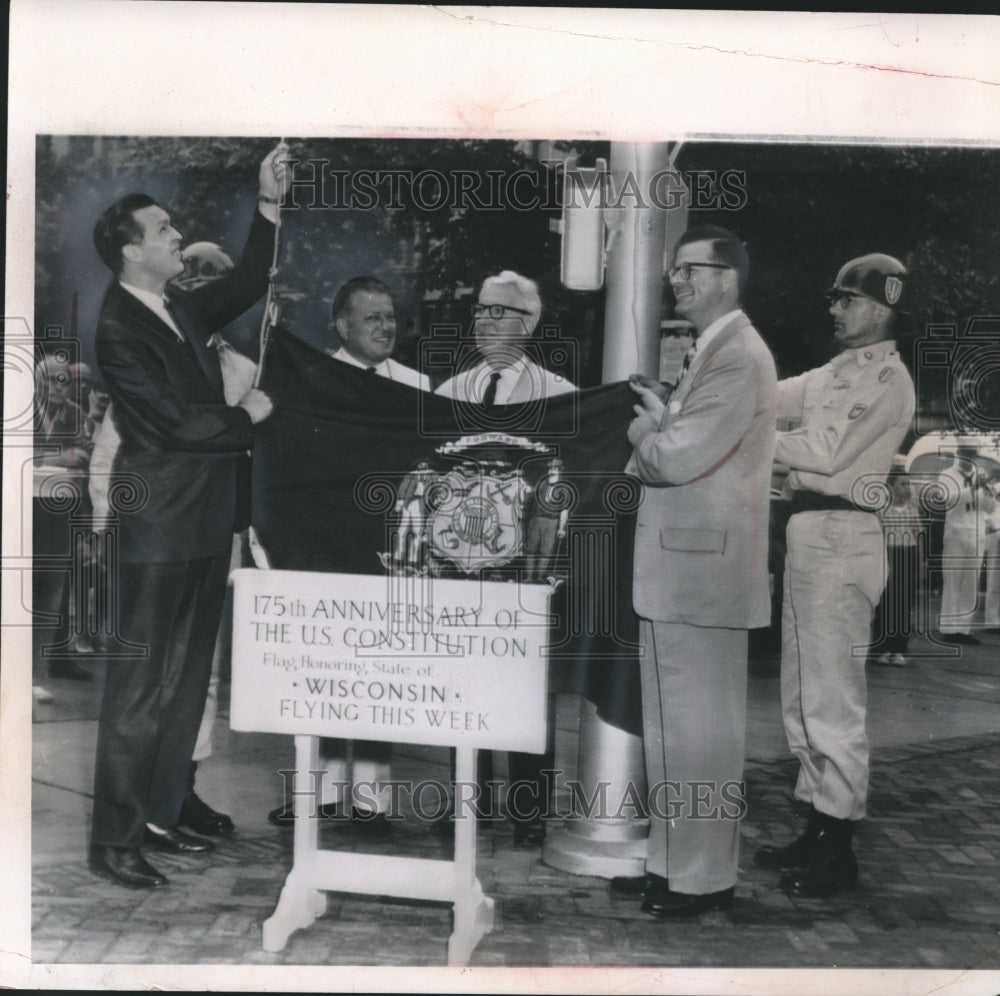 1962 Press Photo Representative Robert W. Kastenmeier raises flag in PA- Historic Images