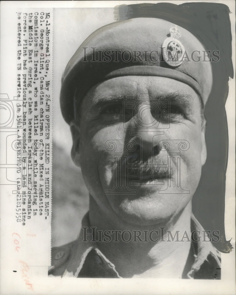 1958 Press Photo Canadian military officer George Flint, killed in Jerusalem- Historic Images