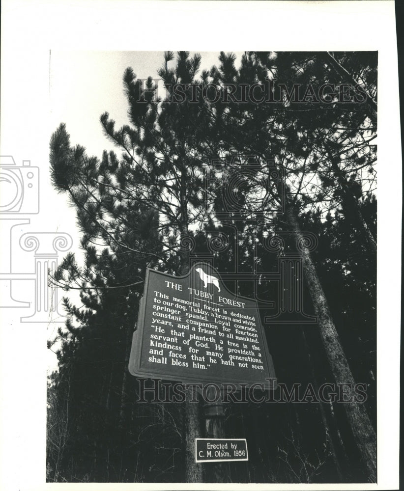 1987 Press Photo Sign at Tubby Forest in Couderay, Wisconsin- Historic Images