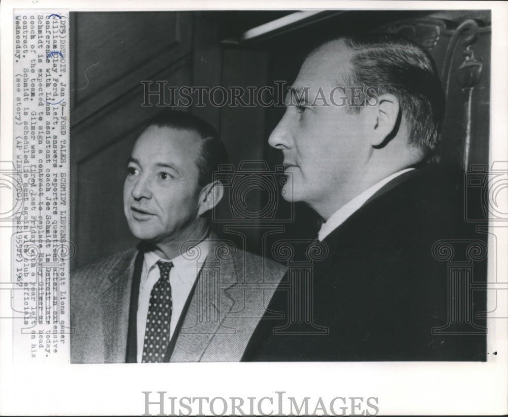 1967 Press Photo William Ford with Detroit Lions new head coach, Joe Schmidt- Historic Images