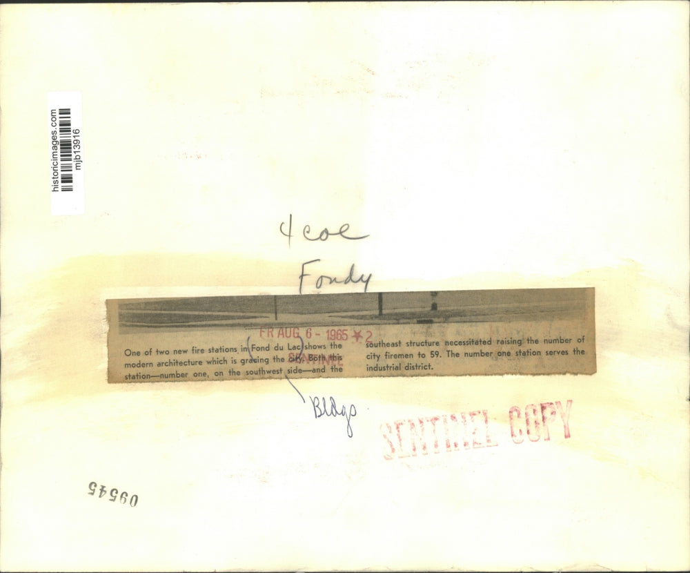 1965 Press Photo Fire Station Number One, Fond du Lac, Wisconsin - mjb13916