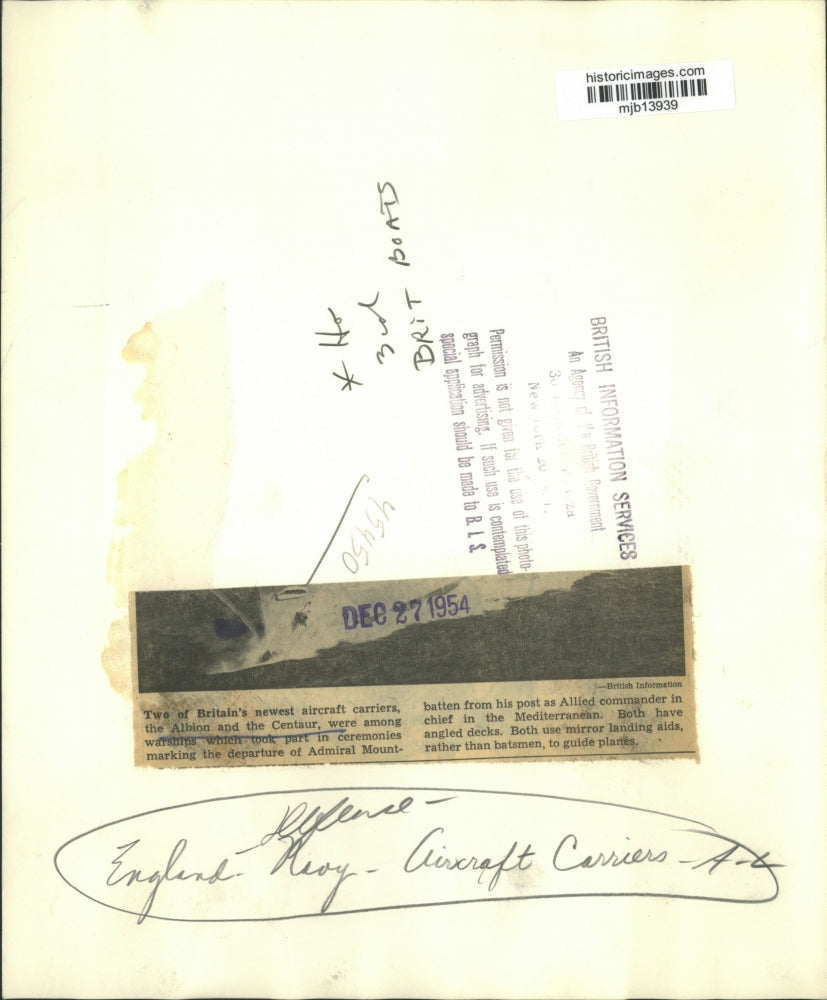 1954 Press Photo Albion and Centaur, two of Britain's newest aircraft carriers