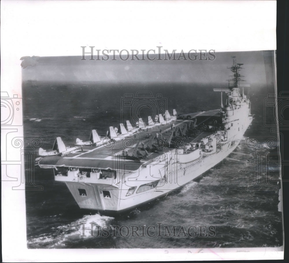 1955 Press Photo British Navy Ship, the Ark Royal, On the English Channel- Historic Images