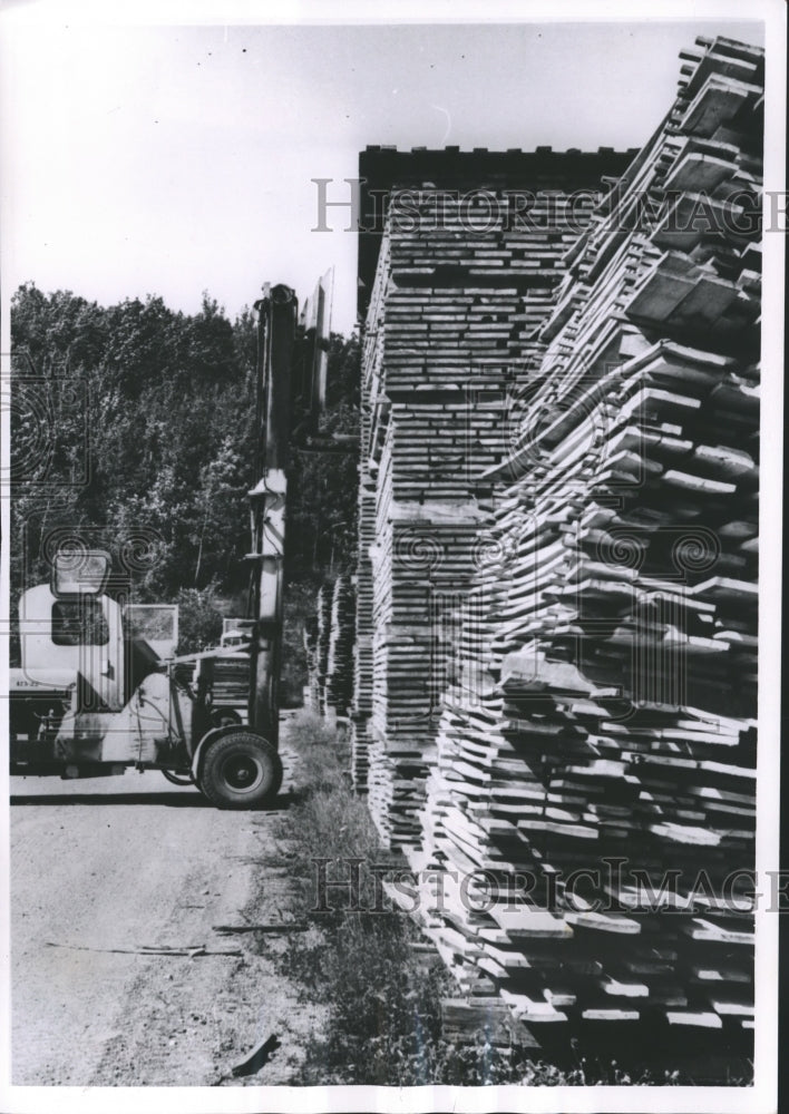 1962 Press Photo Piles of lumber at Menominee sawmill in Neopit, Wisconsin- Historic Images