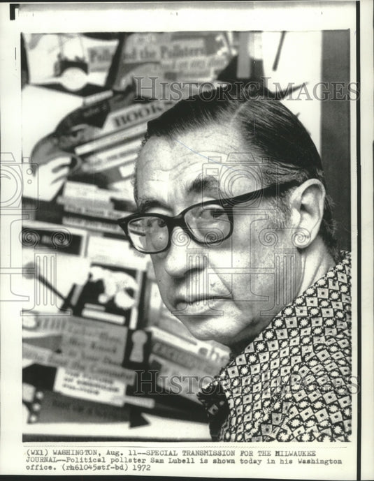 1972 Press Photo Political Pollster Sam Lubell In His Washington Office