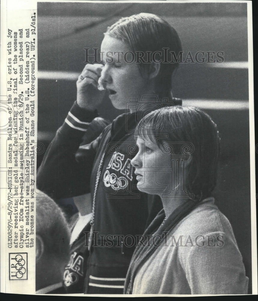 1972 Press Photo Sandy Neilson cries,U.S. women's swimming team wins Munich Gold