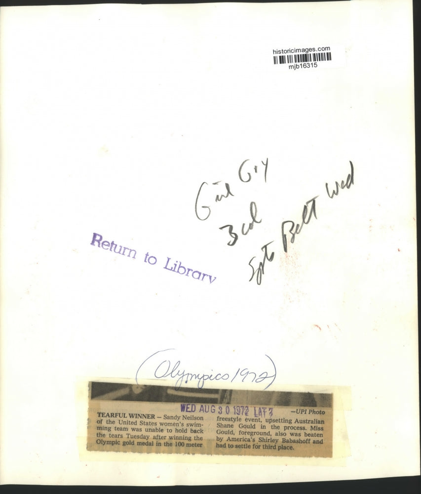 1972 Press Photo Sandy Neilson cries,U.S. women's swimming team wins Munich Gold