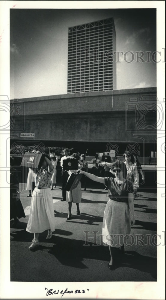 1987 Press Photo Members of Briefcase Marching Team from First Wisconsin- Historic Images