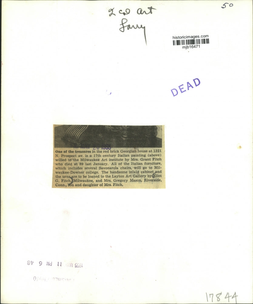 1955 Press Photo Italian Painting Donated to Milwaukee Art Institute - mjb16471