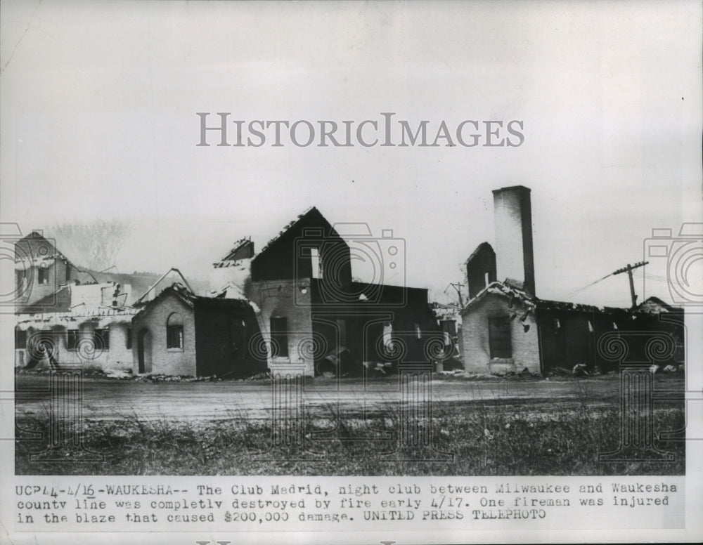 1953 Press Photo Club Madrid in Wisconsin Destroyed by Fire - mjb17658- Historic Images