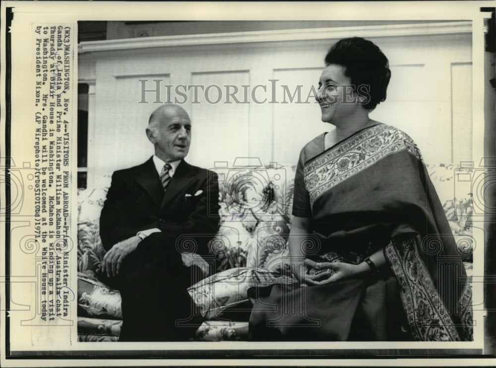 1971 Press Photo Prime ministers Indira Gandhi and William McMahon in Washington- Historic Images