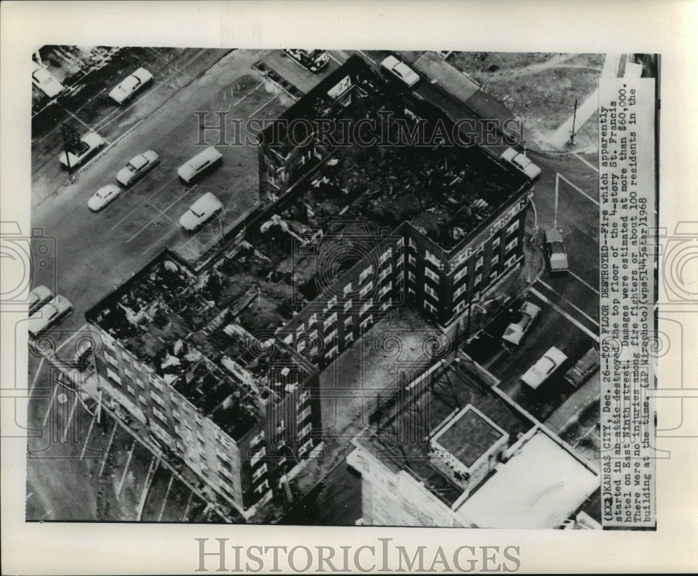 1968 Press Photo Fire destroys Saint Francis hotel in Kansas City - mjb18030- Historic Images