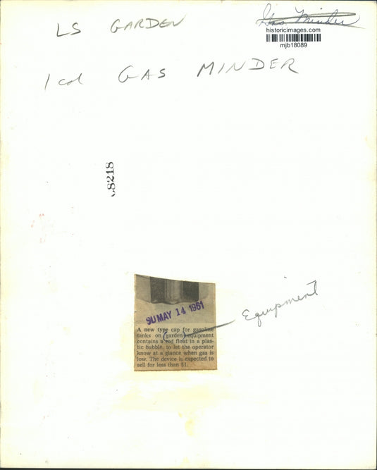 1961 Press Photo Gasoline Cap Reveals When Gas Is Low - mjb18089