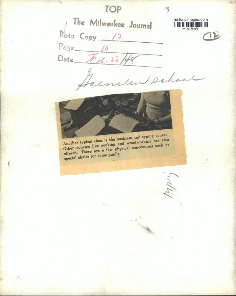 1948 Press Photo Students in Business and typing class at Gaenslen School
