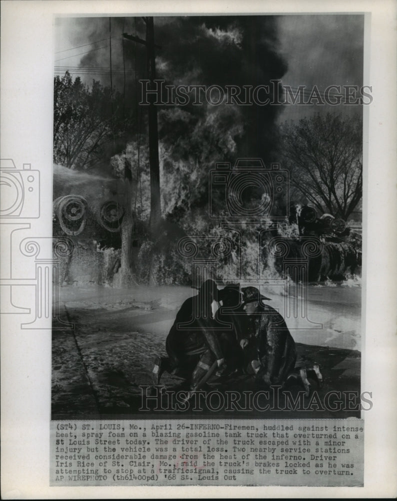 1968 Press Photo St. Louis Firefighters battle truck fire blaze - mjb18258- Historic Images