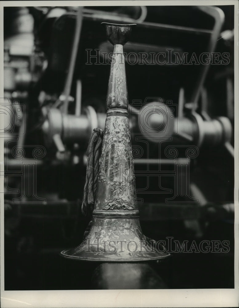Load image into Gallery viewer, 1954 Press Photo Embossed horn used by fire chief of 1850 to give men orders
