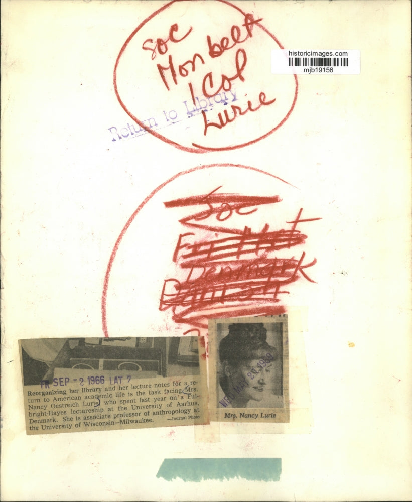 1966 Press Photo Mrs. Nancy Lurie, associate professor of anthropology , UW