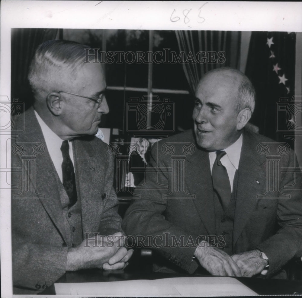 1950 Press Photo President Truman and commissioner John McCloy discuss Germany