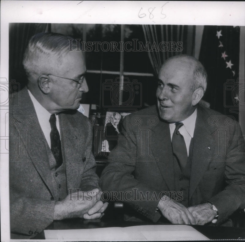 Load image into Gallery viewer, 1950 Press Photo President Truman and commissioner John McCloy discuss Germany
