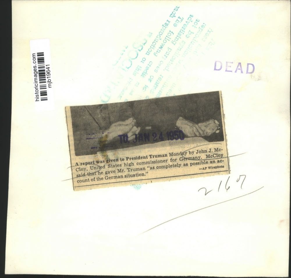 1950 Press Photo President Truman and commissioner John McCloy discuss Germany