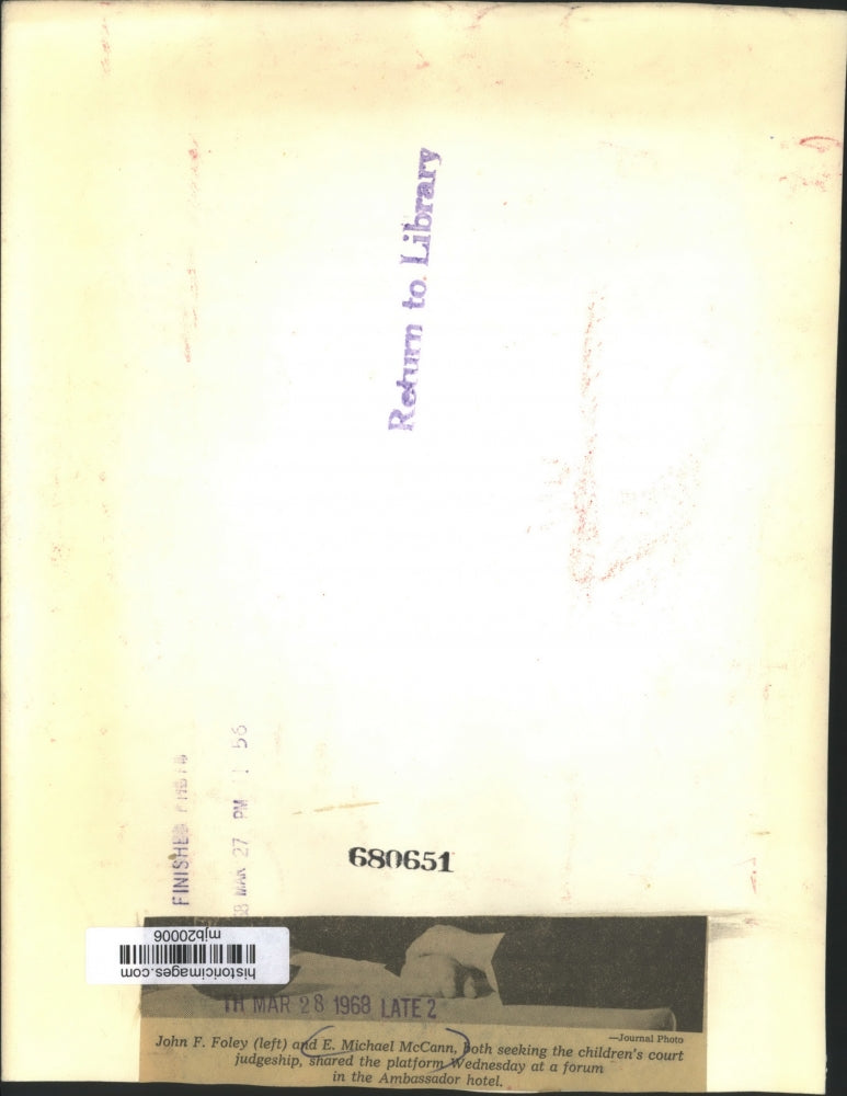 1968 Press Photo E. Michael McCann and John F Foley at Forum in Ambassador Hotel