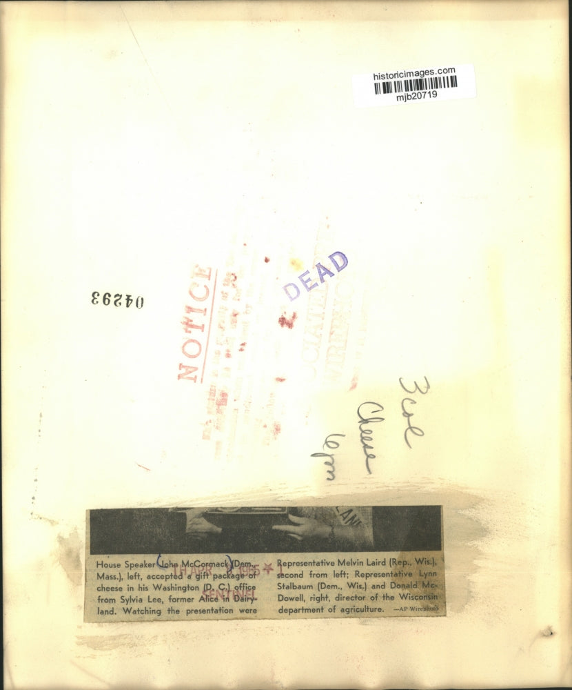 1965 Press Photo House Speaker John McCormack Accepts a Gift from Sylvia Lee