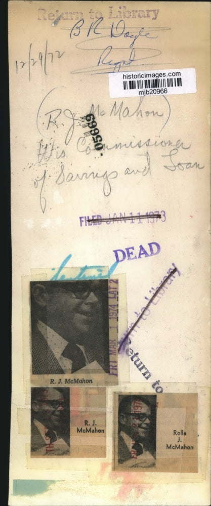 1972 Press Photo R.J. McMahon, Wisconsin Commissioner of Savings and Loans