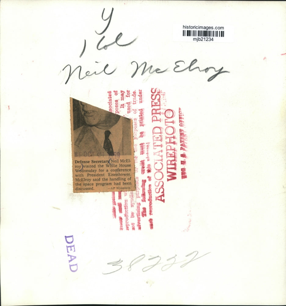 1959 Press Photo Defense Secretary Neil McElroy at White House Conference