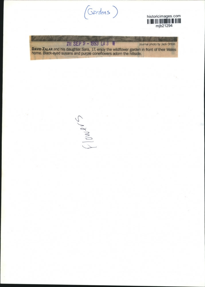 1993 Press Photo David & daughter Sara Zalar in wildflower garden at Wales home