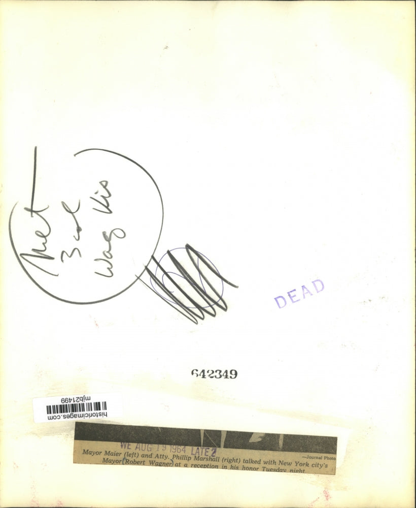 1964 Press Photo Mayor Maier and Attorney Phillip Marshall with Robert Wagner