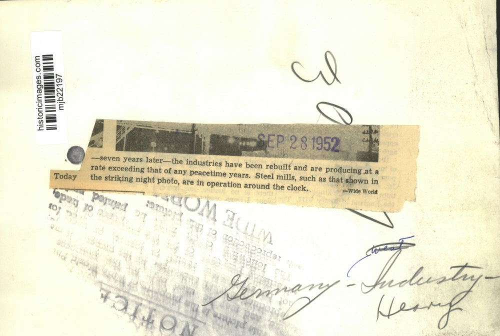 1952 Press Photo Steel Mill in Production in Germany - mjb22197