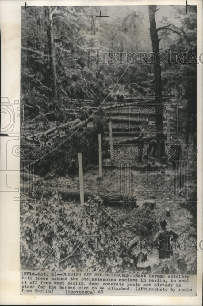 1951 Press Photo East German soldiers fell trees outside Berlin - mjb22581- Historic Images