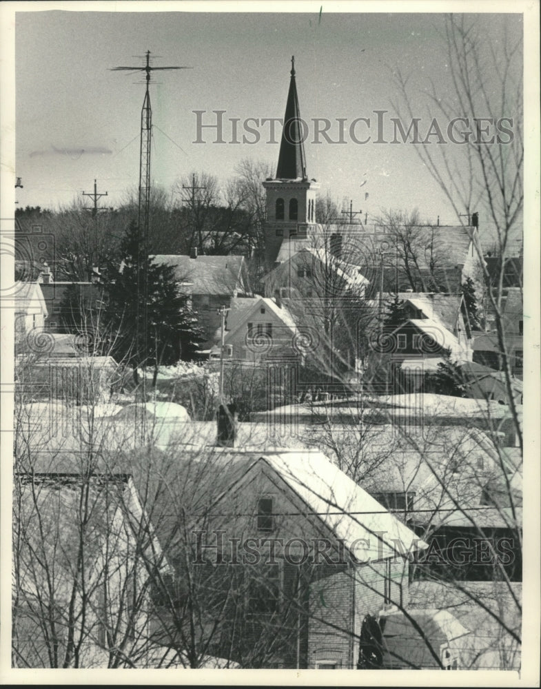 1986 Press Photo Fredonia, Wisconsin snow covered buildings - mjb22933- Historic Images