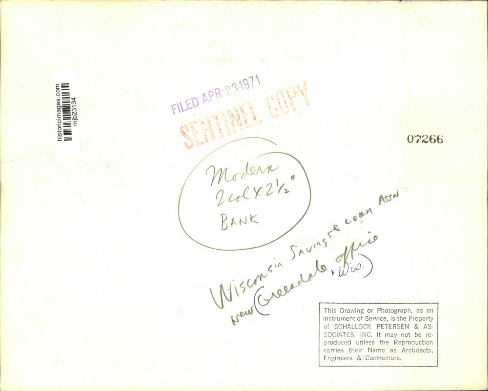 1971 Press Photo Wisconsin Savings and Loan Association, Greendale, Wisconsin