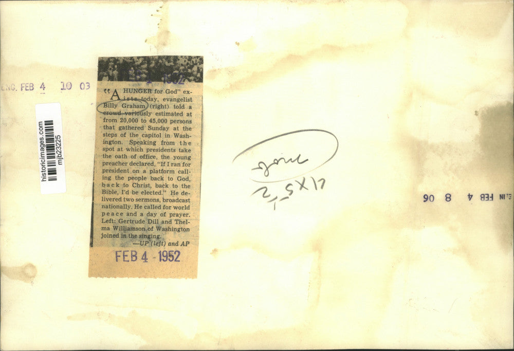 1952 Press Photo Crowd gathers to see Billy Graham at capitol in Washington