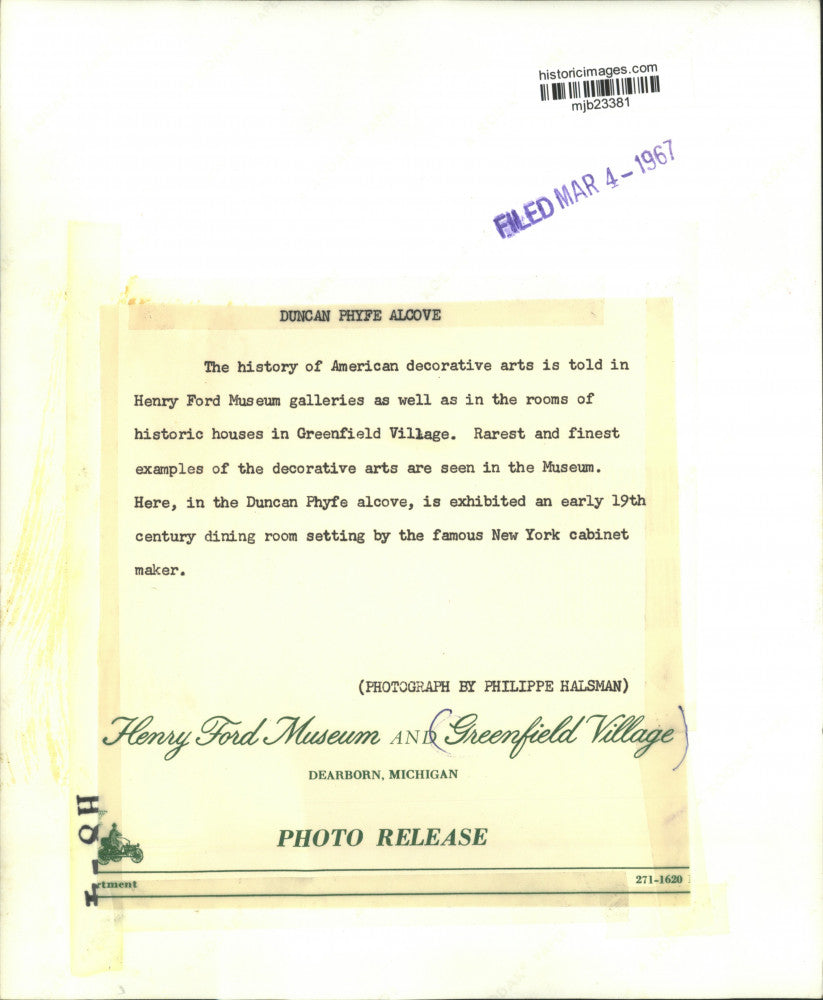 1967 Press Photo Dining room in Duncan Phyfe Alcove of the Henry Ford Museum