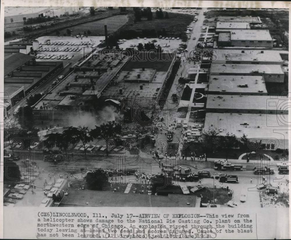 1968 Press Photo Aerial view of damage to National Die Casting Co plant, Chicago