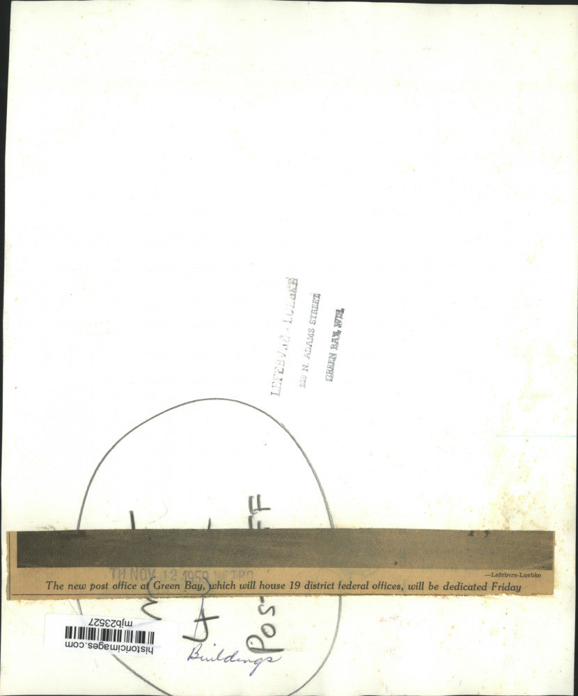 1959 Press Photo Exterior view of new Post Office of Green Bay, Wisconsin