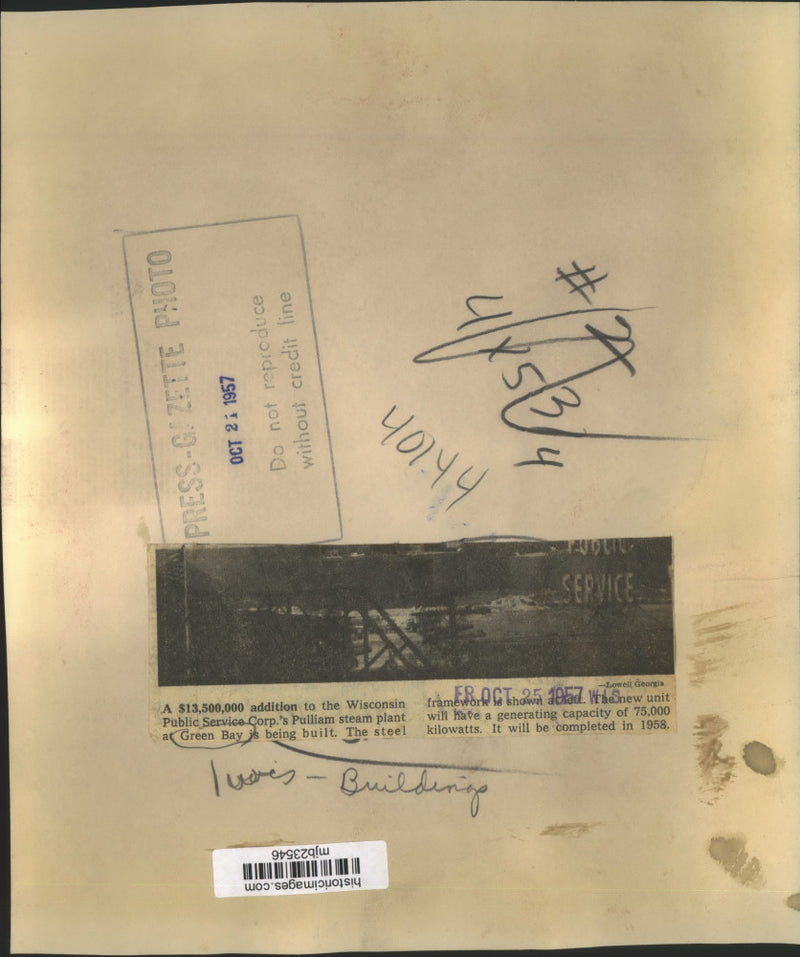 Load image into Gallery viewer, 1957 Press Photo Construction of Pulliam Steam Plant, Green Bay, Wisconsin
