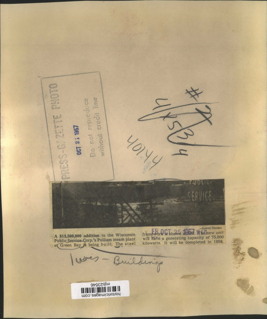 1957 Press Photo Construction of Pulliam Steam Plant, Green Bay, Wisconsin