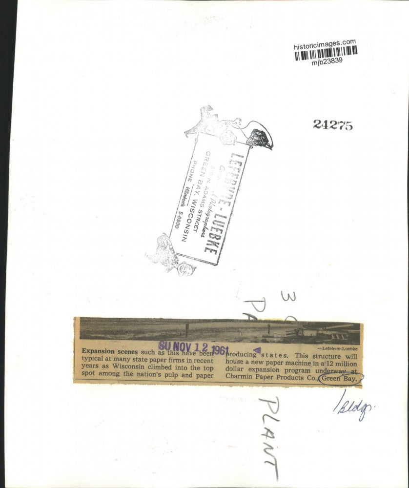 1961 Press Photo Construction of New Building, Charmin Paper Products, WIsconsin