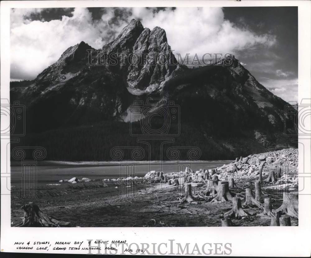 1961 Press Photo Mount Moran and Moran Bay, Grand Teton National Park, Wyoming