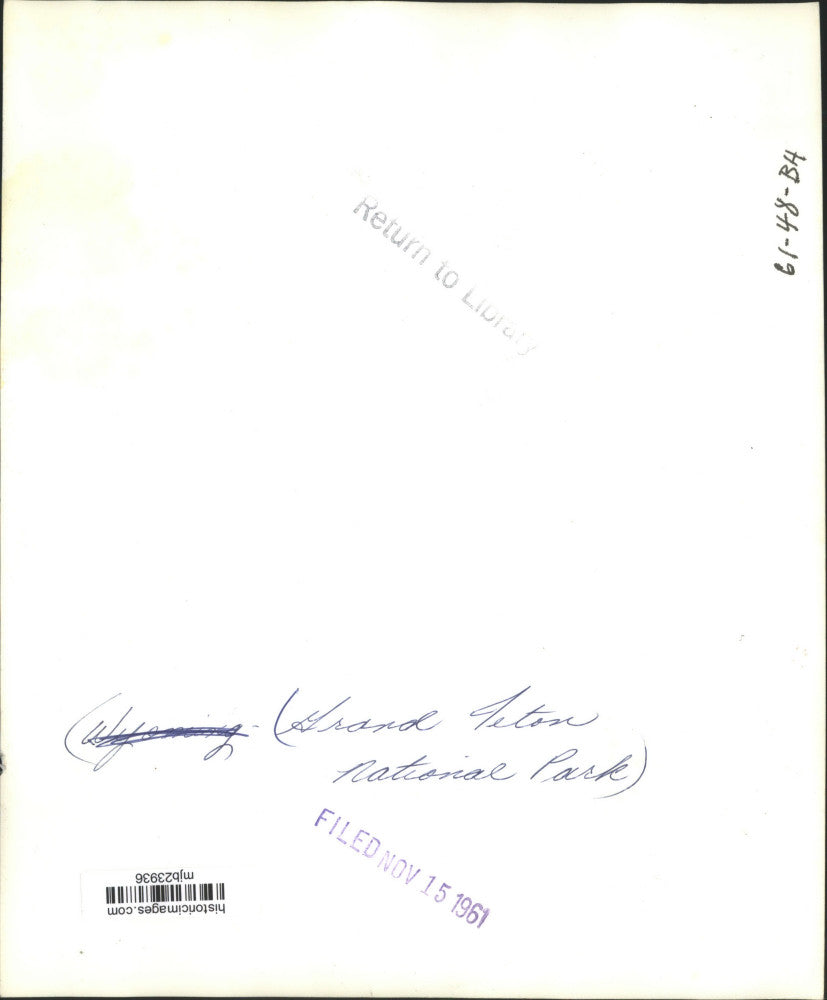 1961 Press Photo Mount Moran and Moran Bay, Grand Teton National Park, Wyoming