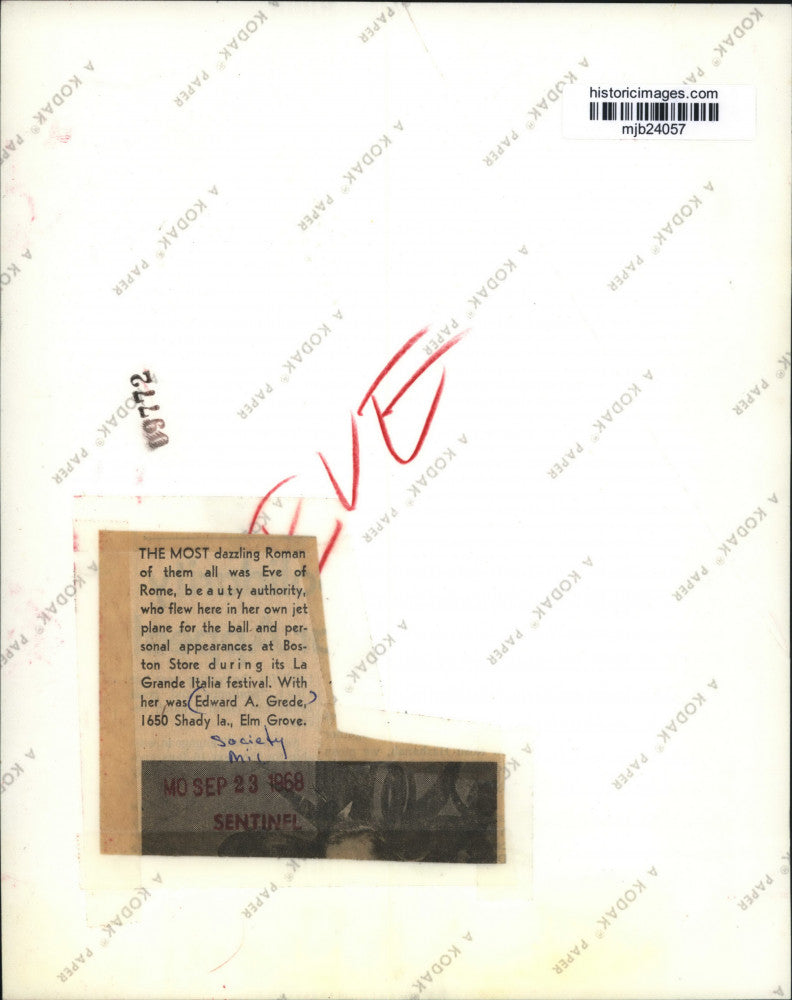 1968 Press Photo Eve of Rome, Boston Store La Grande Italia festival, Milwaukee
