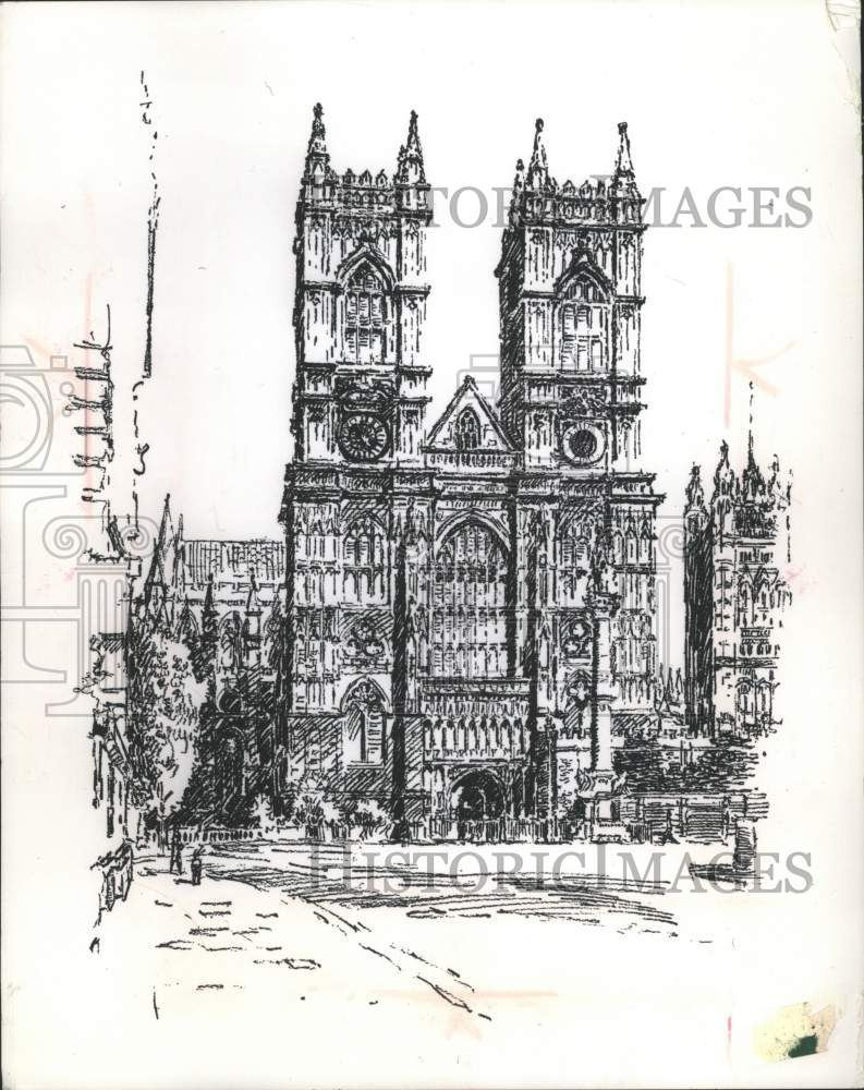 1972 Press Photo Drawing of Westminster Abbey, London, England - mjb24235- Historic Images